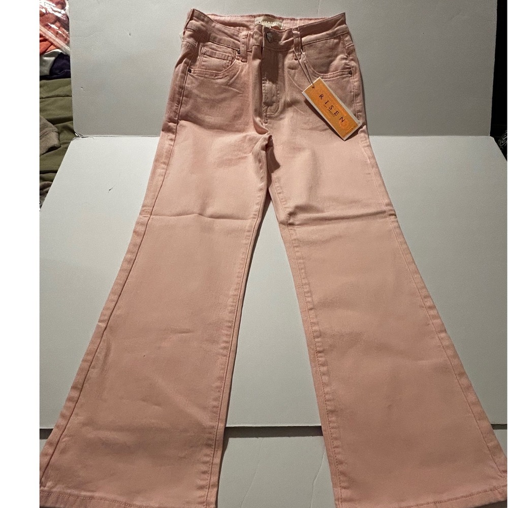 Risen Jeans Los Angeles Women Pink High Rise Flare Wide Leg Denim 9/29 NWT